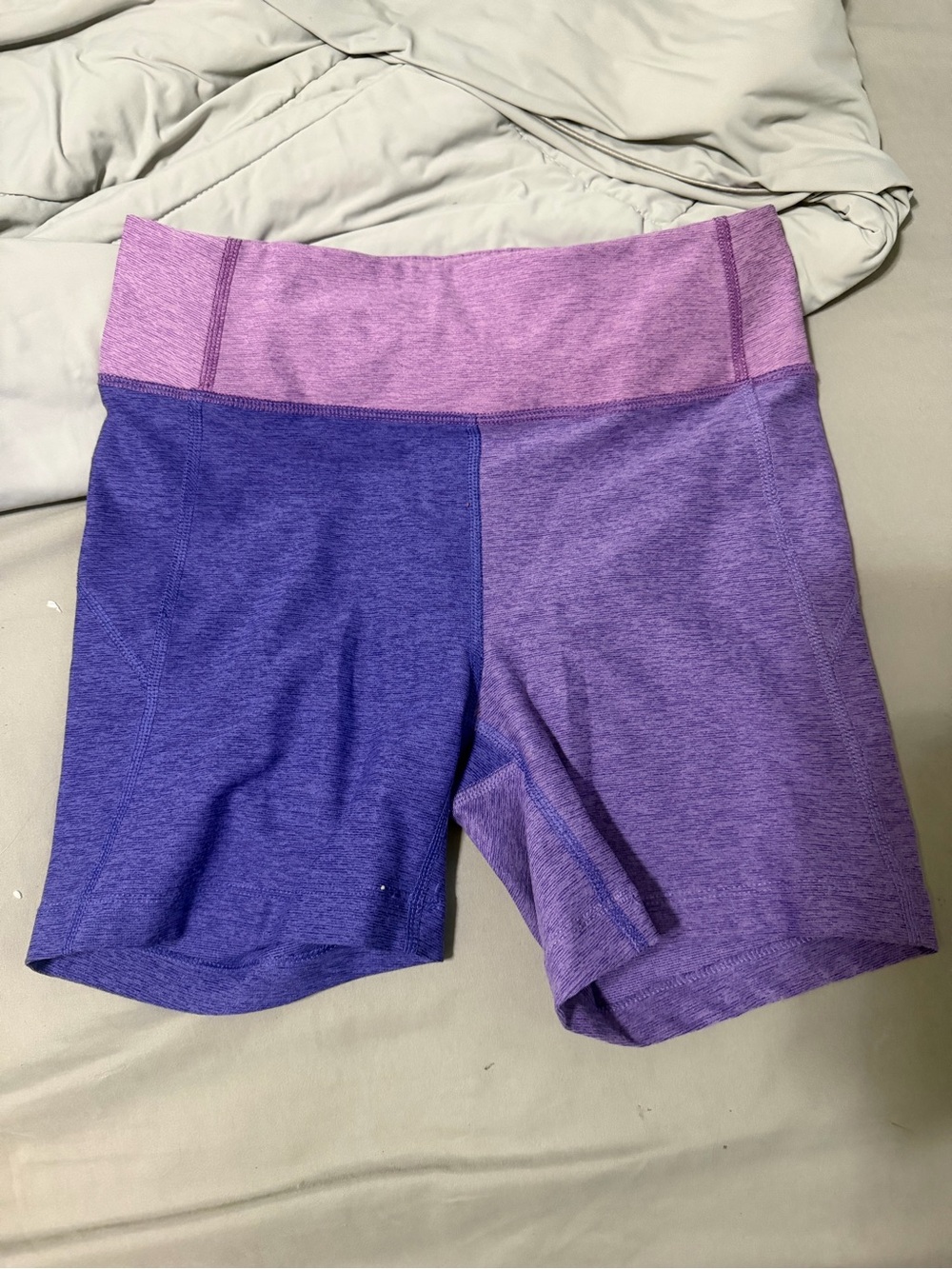 Outdoor Voices Purple and Lavender Colorblock High-Rise Bike Shorts